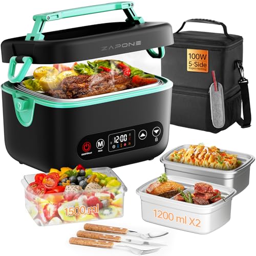 Image of 2X1.2L Electric Lunch Box with 6x4000mAh 100W 5D Surround Heat | Upgraded 100W 5D Surround Heat Tech, 6x4000mAh Battery Powered, Dual Insulated Bag, 220F Max, BPA Free