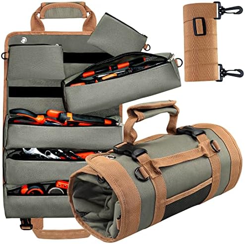 Tsmsv Tool Roll Up Bag, Roll Up Tool Bag, Roll Tool Organizer with 3 Detachable Pouches, Tool Roll Pouch for Mechanic/Electrician/Motorcycle/Truck