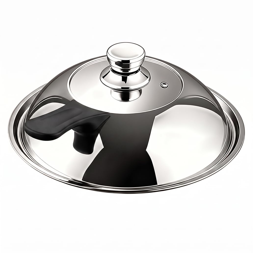 Tapa para olla, cubierta para rociar cúpula alta, plateada, 32 cm | Acero inoxidable, cúpula alta, apto para woks y sartenes, chefs caseros