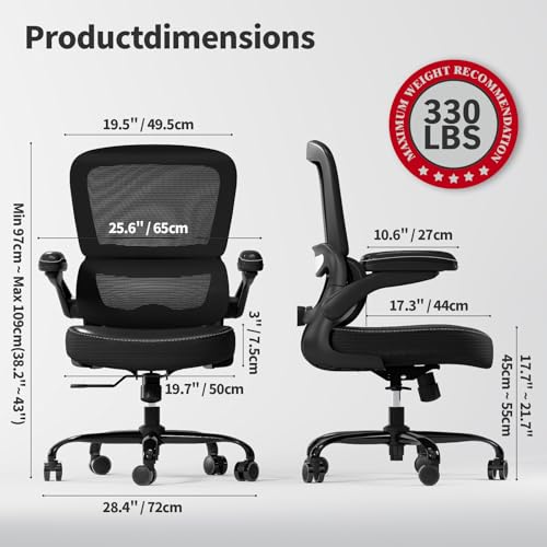 Image of TRALT Ergonomic Office Chair - Desk Chair with Adjustable Headrest Lumbar Support Computer Chair - Mesh Comfy Chair with Flip-up Armrests - Gaming Chair for Adults Home Office PU, Black, Pack of 6