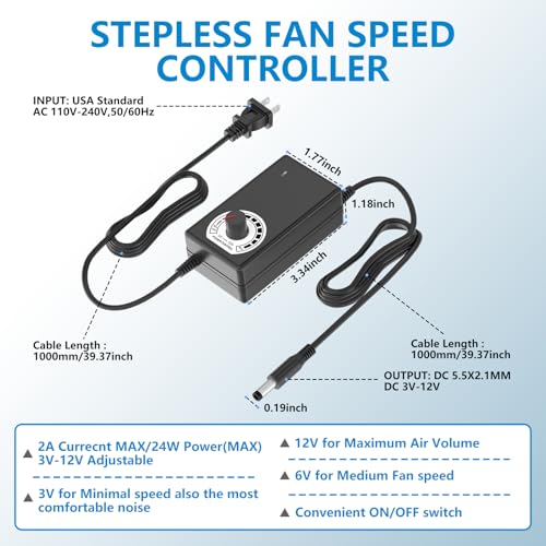 Image of Computer Fan with AC Plug Zirsso 120mm 12V Computer Fan with 110V - 240V Speed Controller for Mining Machine Cabinet Chassis Server Workstation Cooling