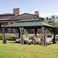 Domi 12' X 18' Hardtop Gazebo Outdoor Metal Gazebo with Galvanized Steel Double Roof Canopy, Aluminum Frame, Curtains and Netting for Patio, Deck, Garden, Grey