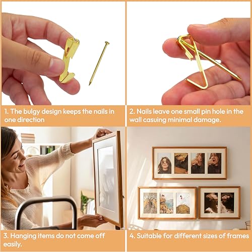 Picture Hanging Kit 184Pcs – Picture Hangers & Wall Hooks for Hanging – 20lb, 30lb, 50lb Wall Hangers with Metal Hooks and Nails for Drywall, Wood Walls & More(Gold) - Image 3