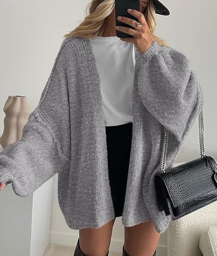 Image of PRETTYGARDEN Womens Oversized Cardigan Sweaters 2026 Fall Long Lantern Sleeve Knit Open Front Lightweight Sweater