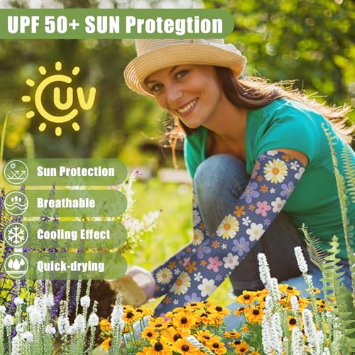 Image of Bebila Gardening Sleeves for Women Farm UV Sun Protection Anti-Scratch Cooling Sleeves with Thumb Hole Arms Cover Outdoors