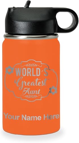 Miniatura 55 de LaserGram Botella de agua personalizada, la tía más grande del mundo, acero inoxidable de doble pared aislada al vacío con popote superior, regalo