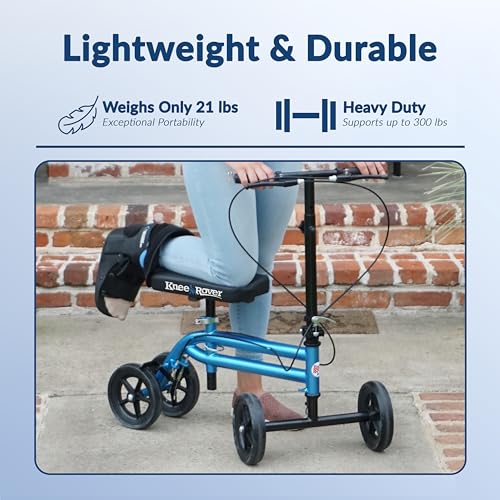 KneeRover-Economy-Knee-Scooter-Steerable-Knee-Walker-for-Adults-for-Foot-Surgery-Broken-Ankle-Foot-Injuries-Foldable-Knee-Rover-Scooter-for-Broken-Foot-Injured-Leg-Crutch-with-Dual-Brakes-Blue