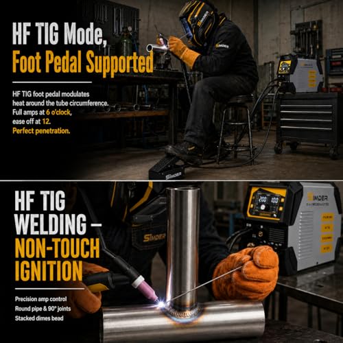 Image of SSimder 200A 10-in-1 Plasma Cutter Welder Combo, Pulse MIG, Synergic Flux Core MIG, HF TIG, Stick, 110V /220V Multiprocess Welding Machine with Spool Gun Foot Pedal Helmet Accessories