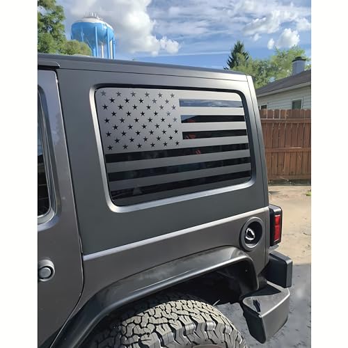 Image of Rear Window Flag Decal Fits Jeep Wrangler JK JKU 2011 2012 2013 2014 2015 2016 2017 2018 Exterior Accessories, Precut Back Side Window Vinyl American Glass USA Sticker (4 Door)