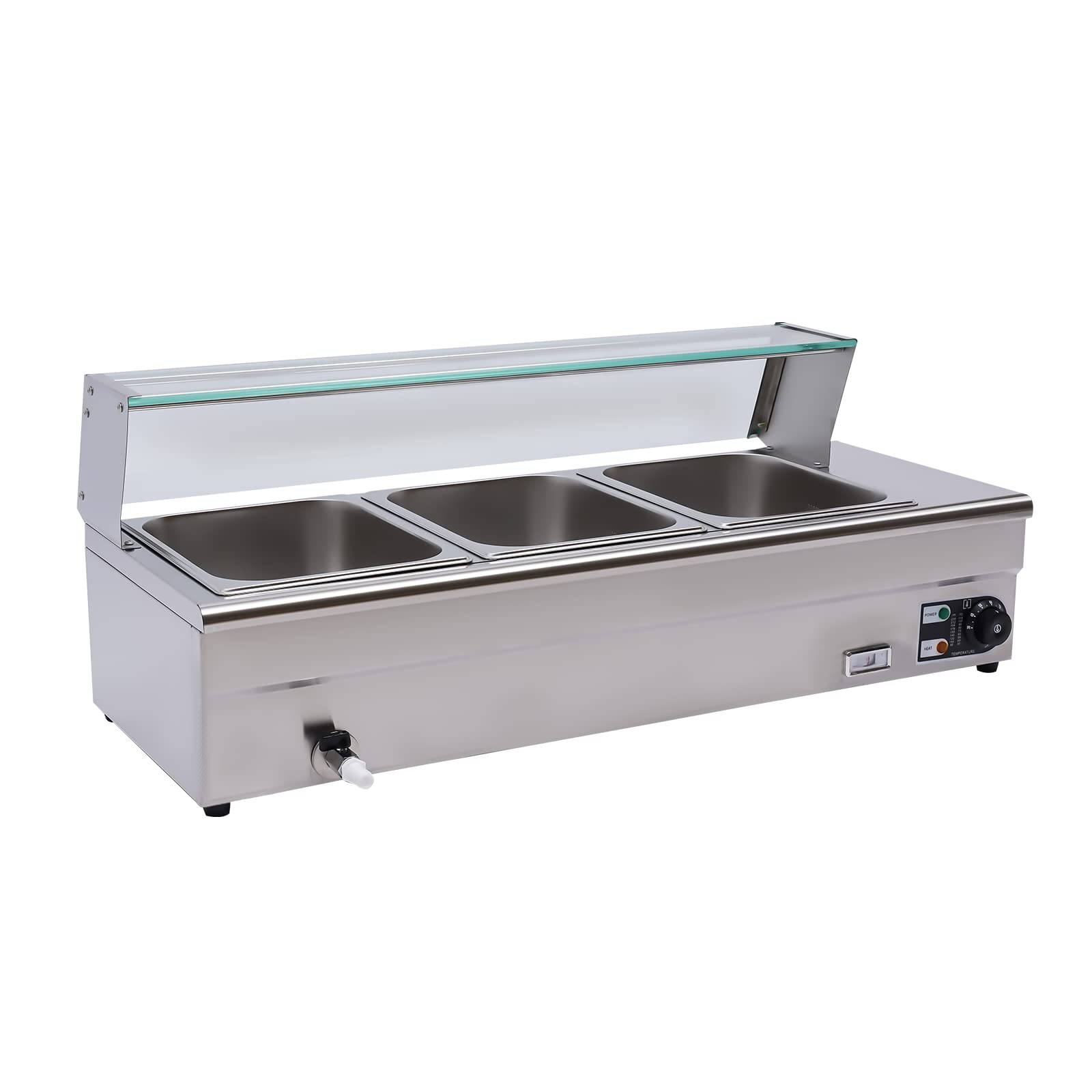 Riscaldatore piatto elettrico in acciaio inox 1200 W bagno marie a 3 casseruole Chafing Dish temperatura regolabile con coperchi,per la casa, caffetteria, festa di compleanno, ristorante, festa