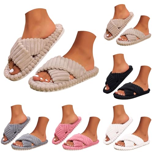 Slippers For Women Memory Foam House Bedroom Corduroy Crossbands Platform Open Toe House Bedroom Shoes Comfortable Home Slide Casual Slipper