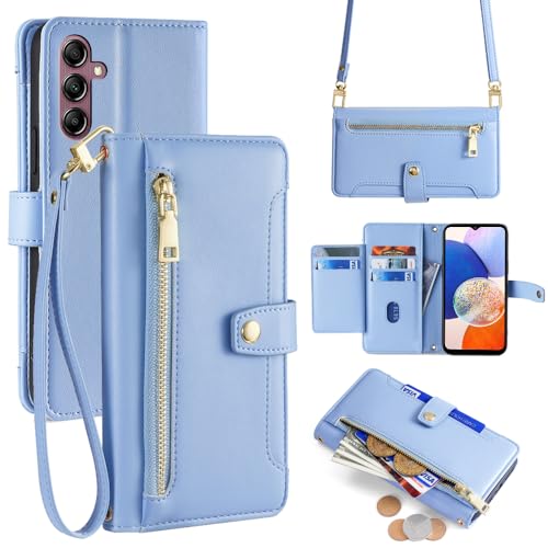 Étui portefeuille Samsung Galaxy A27 5G housse protection crossbody rabat avec fermeture éclair