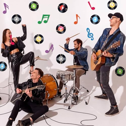 Image of Pasimy 39 Pcs Music Party Decorations Musical Notes Records Bulletin Board Cutouts Rock and Roll Classroom Decor for 1950s 70s 90s Retro Music Birthday Party School Home Wall Decor (Colorful)