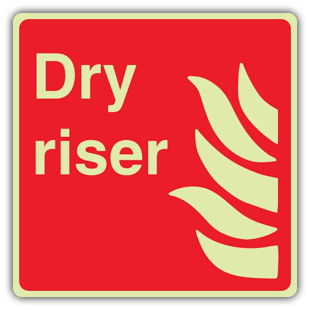 V Safety Photoluminescent Dry Riser - Square Safety Sign - 200 x 200 mm - 1.2mm Rigid Plastic - Double Glow