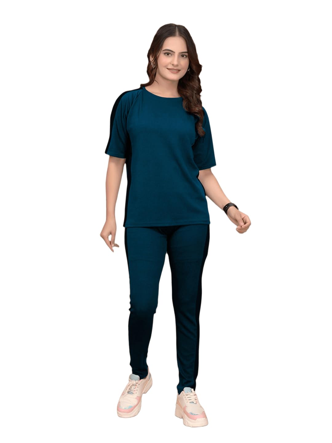 sirgo Women Tracksuit Set, Short Sleeves, Round Neck Top with Slim Fit Trouser, Casual Sportswear, Breathable Fitness Outfit, TS-1027-picture-37