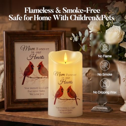 Image of Homemory Cardinal Memorial Candle, Flameless Sympathy Gifts for Loss of Loved One, Real Wax LED Candle with Remote, Bereavement Gifts, Remembrance Gift for Loss of Mother & Family