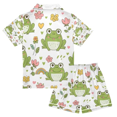 senya Happy Cute Frog Satin Summer Pajama Sets Silk Short Sleeve Button Down Sleepwear2