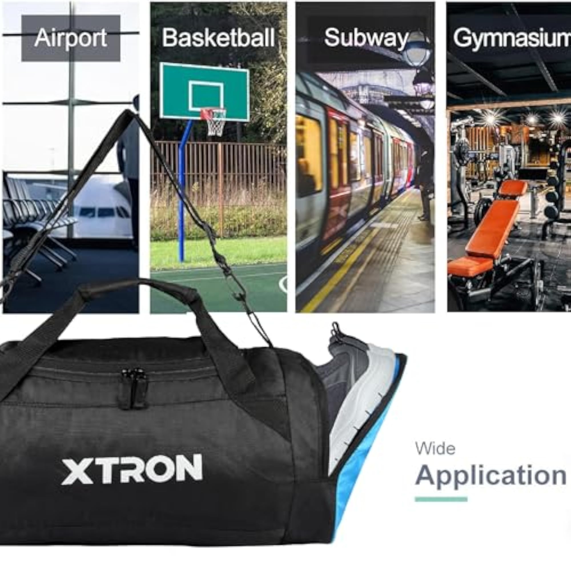 Stylish Blue Duffle Gym Bag with Shoe Compartment