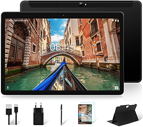 Tablet 10 Pollici LTE+WIFI 10.1” HD IPS MEBERRY Android 10 4GB RAM+64GB ROM 128GB Espandibili, 8000mAh, 2 sim slot, GPS, Fotocamera(5MP+8MP), GMS certificato, GPS, Bluetooth, FM, Nero