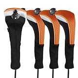 Andux 4 Piezas/Unidades Cuello Largo Fundas de Cabeza de Palo de Golf híbridos CTMT-02 Naranja