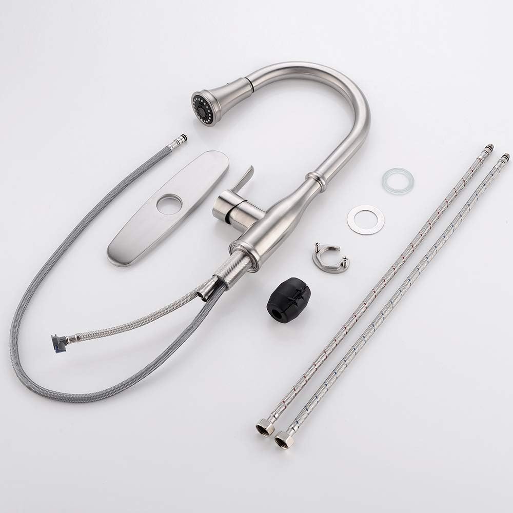 🛒 Crazy Deals OWOFAN Kitchen Faucet Single Handle Stainless Steel Brushed Nickel Pull Down 3 Function Spray Head Kitchen Sink Faucet with Pull Out Sprayer