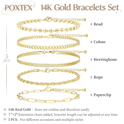 Gold Bracelets for Women,Dainty Bracelets Set for Women Trendy, Gold Bracelets Stack With Beaded, Cuban, Paperclip, Heart, Snake, Rope, Pearl, Cross, Hand Chain, Silver Jewelry Gifts for Women Christmas - Image 7