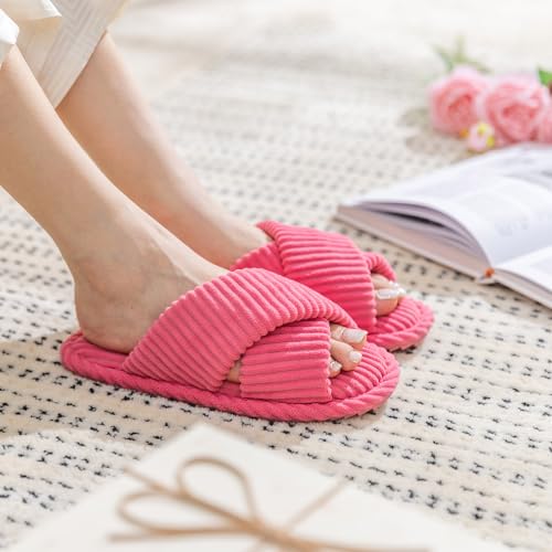 Image of GOEWY Slippers for Women Memory Foam House Bedroom Corduroy Crossbands Open Toe Slides Sandals Shoes Comfy Trendy Gift for womens Anti-Skid sole