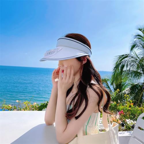 Image of Sun Visor Hat with USB Fan, Summer Empty Top 3 Temp Settings Beach Cooling Anti UV Adjustable Fishing Hiking Cycling Cap