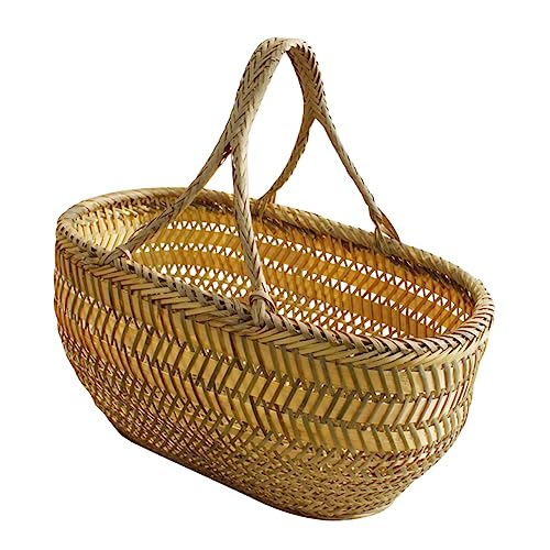 STOBAZA Hand Shopping Basket Woven Baskets Egg Gathering Basket Wicker Food Basket Rattan Picnic Basket Weaving Basket Treats Gardeners Harvest Basket Small Basket Vegetable Bamboo Weaving