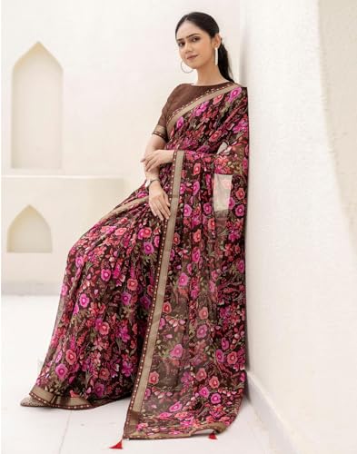 Image of SIRIL Women's Chiffon Printed Saree With Unstitched Blouse Piece
