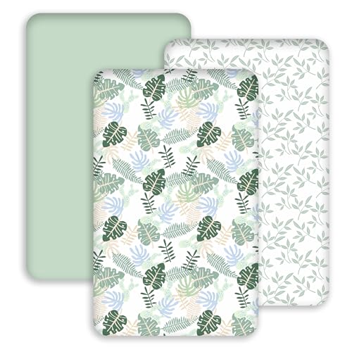 Image of Civarua Kids Bedside Sleeper Bassinet Fitted Sheets 20 x 33, 3 Pack Baby Delight Beside Me Dreamer,Babybond,Jimglo,koola,cowiewie,fodoss, Dream On Me Baby Square Bassinet, Sage Green Leave