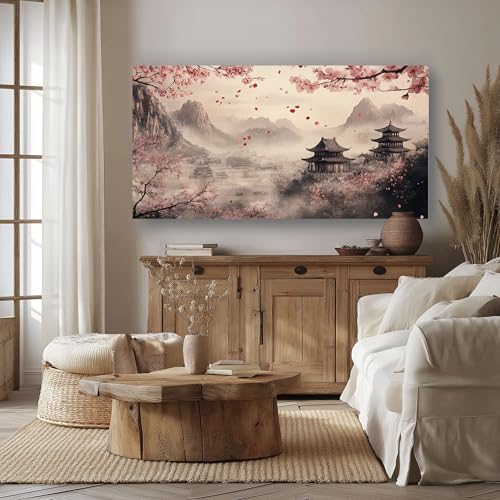 Poster Mural Horizontal Fleurs de Cerisier Grand Paysage Asiatique 80x160cm