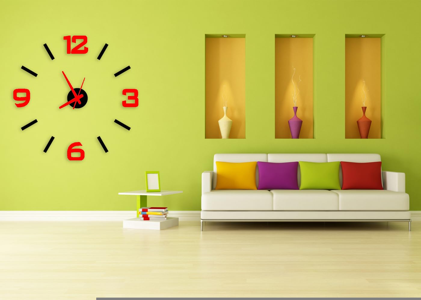 Vivatra 3D Effect DIY Red Wall Clock with Waterproof EVA Foam & Easy Installation Process, Silent Sweep Movement.