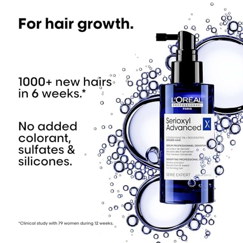 Image of L'Oreal Professionnel Serioxyl Advanced Hair Growth Serum for scalp | Powered by Stemoxydine 5% + Resveratrol | Stimulates dormant hair roots and thickens hair fibre | Hairgrowth serum for men and women