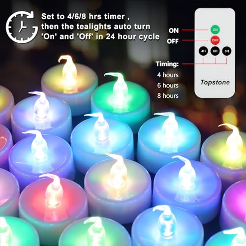 Image of Topstone Color Changing Led Tealight Candles with Remote Control and Timer,Battery Operated Flameless Candle, Votive Candles,Electric Tea Candles for Party,for Indoor Decoration,Pack of 12