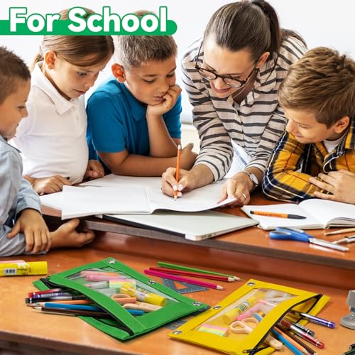 Pencil Pouch for 3 Ring Binder, Bulk 36 Pack 3-Holes Zipper Pencil Pouches in Assorted Colors, Sturdy and Durable Cloth Pencil Holder with Clear Window for Office School College Supplies (36)