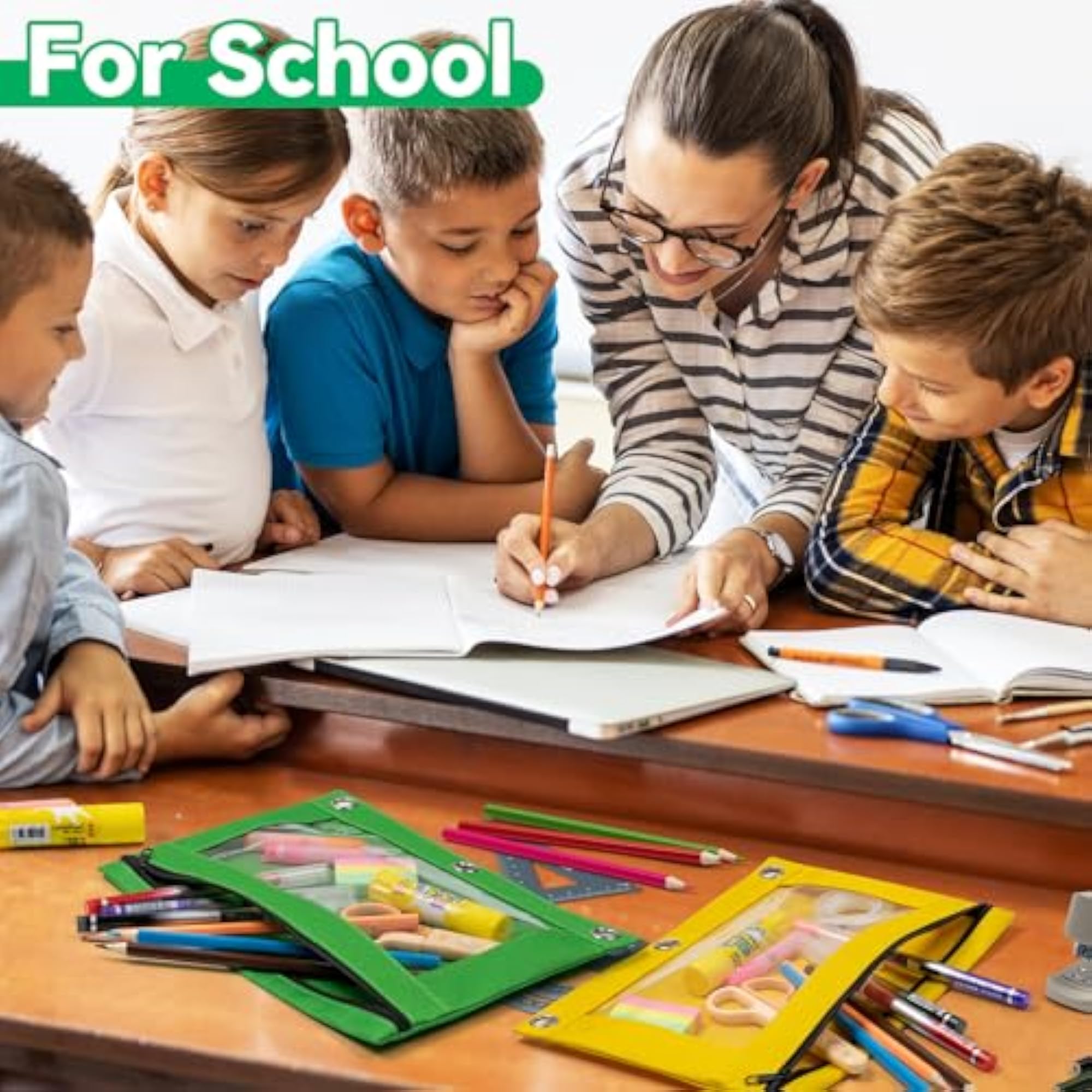 36 Packs 3 Ring Pencil Pouch, Bulk Zipper Case