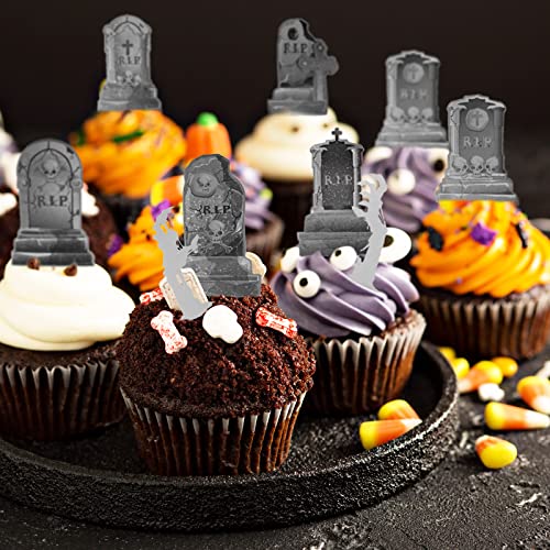 Whaline 37Pcs Halloween Cupcake Toppers Zombie Hand Tombstone Graveyard Cake Toppers Scary Halloween Toothpick Flags Table Centerpiece For Halloween Birthday Party Supplies Dessert Decorations #TOP2
