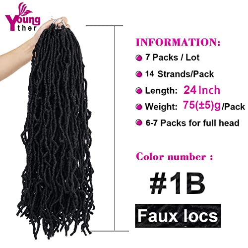 Youngther New Faux Locs Crochet Hair 24 Inch 7 Packs Crochet Soft Locs For Natural Butterfly Style - Pre Looped Goddess Locs Crocher Hair For Balck Women Synthetic Braiding Hair Extensions (24 Inch (Pack Of 7) #1B) #TOP1