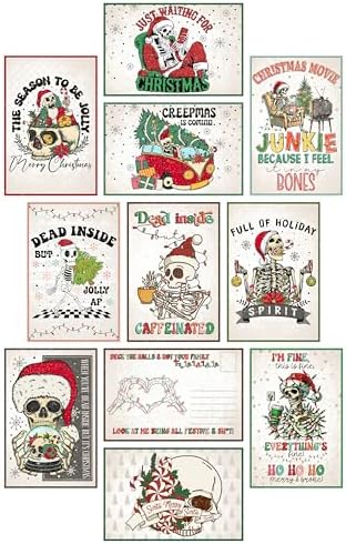 Creepmas Is Coming - Skeleton Christmas Holiday Themed Post Card Assortment (24 included) Greeting Mutipack Bulk Lot Stamp Postcards for Mailing - Sorta Merry Sorta Scary image 4