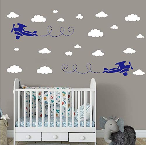 Adhesivo de pared infantil aviones y nubes azul blanco miniatura 2