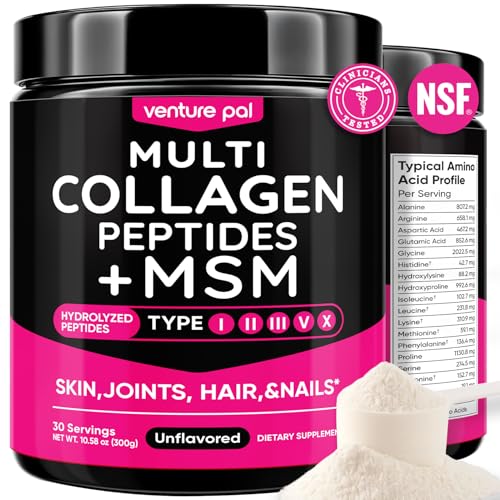 Venture Pal Multi Collagen Powder Type I, II, III, V, X &ndash; Hydrolyzed Collagen Peptides MSM, GC,...