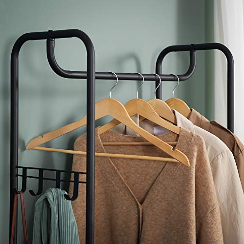 VASAGLE Coat Stand, Hall Tree, Coat Rack with Shoe Rack, Storage Shelves, Hallway, Bedroom, 58 x 28 x 181 cm, Scandinavian Style, Matte Black and Rustic Brown HSR81BX - Image 3
