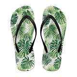 Binienty Pine Needle Leaf Monstera Print Shower Shoes for Women, Women's Foldable Travel Sandals Ultra-Thin Flip Flops for Suitcase & Carry-On Size 6.5