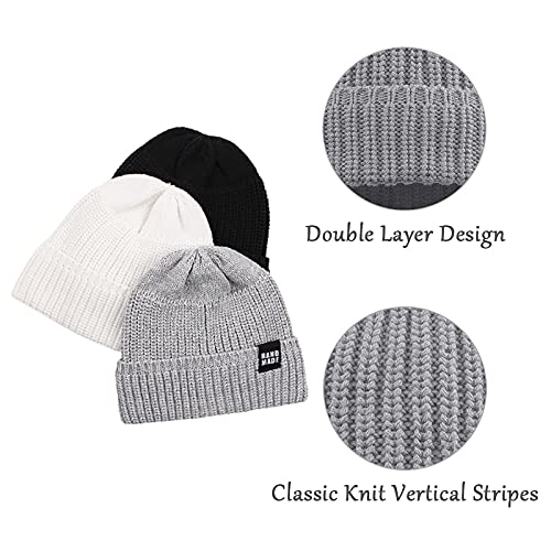 Simple Knitted Baby Beanie Hip-Hop Boys Winter Hat Toddler Kids Bonnet For Girls 0-5Y (Black+Light Gray+White,M) #TOP2