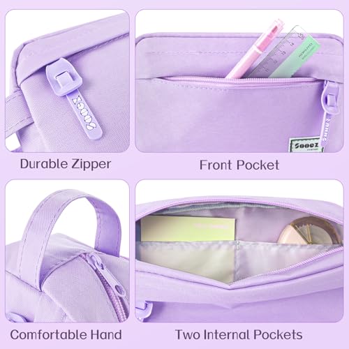 Image of Sooez Original High Capacity Pencil Case, Big Pencil Bag Pouch Box Organizer Pen Case, Aesthetic Supply for Girls Adults, Portable Journaling Supplies with Easy Grip Handle & Loop, Purple