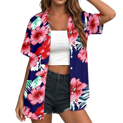 Col V chemise boutonnée et haut d'été manches courtes à motif fleuri exotique