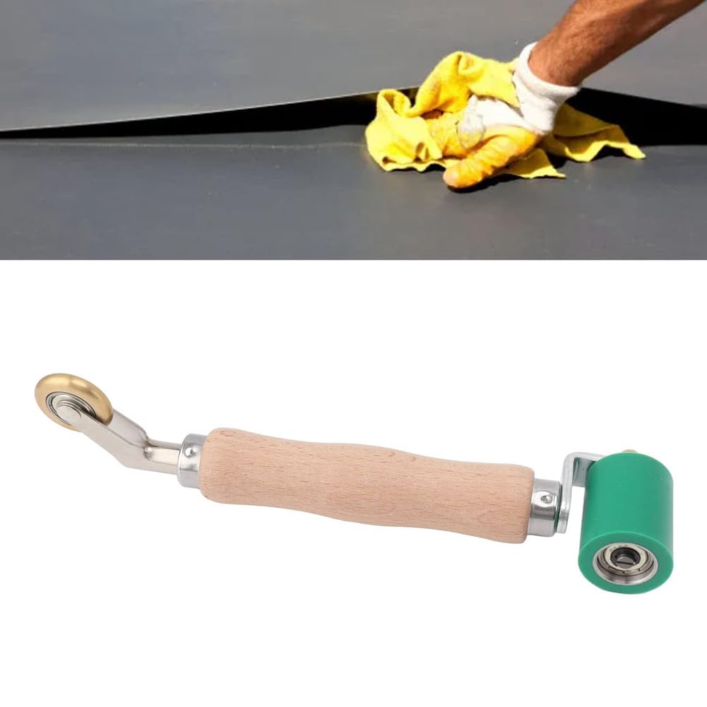 Rouleau de Couture de Papier Peint de 40 mm en Acier, Poignée en Bois Rouleau de Couture en Silicone Roue en Laiton à Double Usage pour le Soudage Du PVC B Facile à Transporter