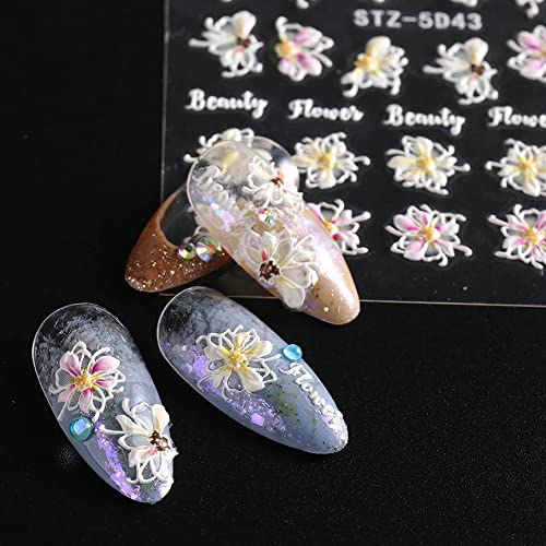 Flower Nail Art Stickers 8 Sheets 5D Flower Hollow Exquisite Color Flowers Pattern Self-Adhesive Nail Decals Acrylic Embossed Luxurious Spring Summer Nail Stickers Elegant Diy Acrylic Nail Art Design Nails For Women Girls #TOP3