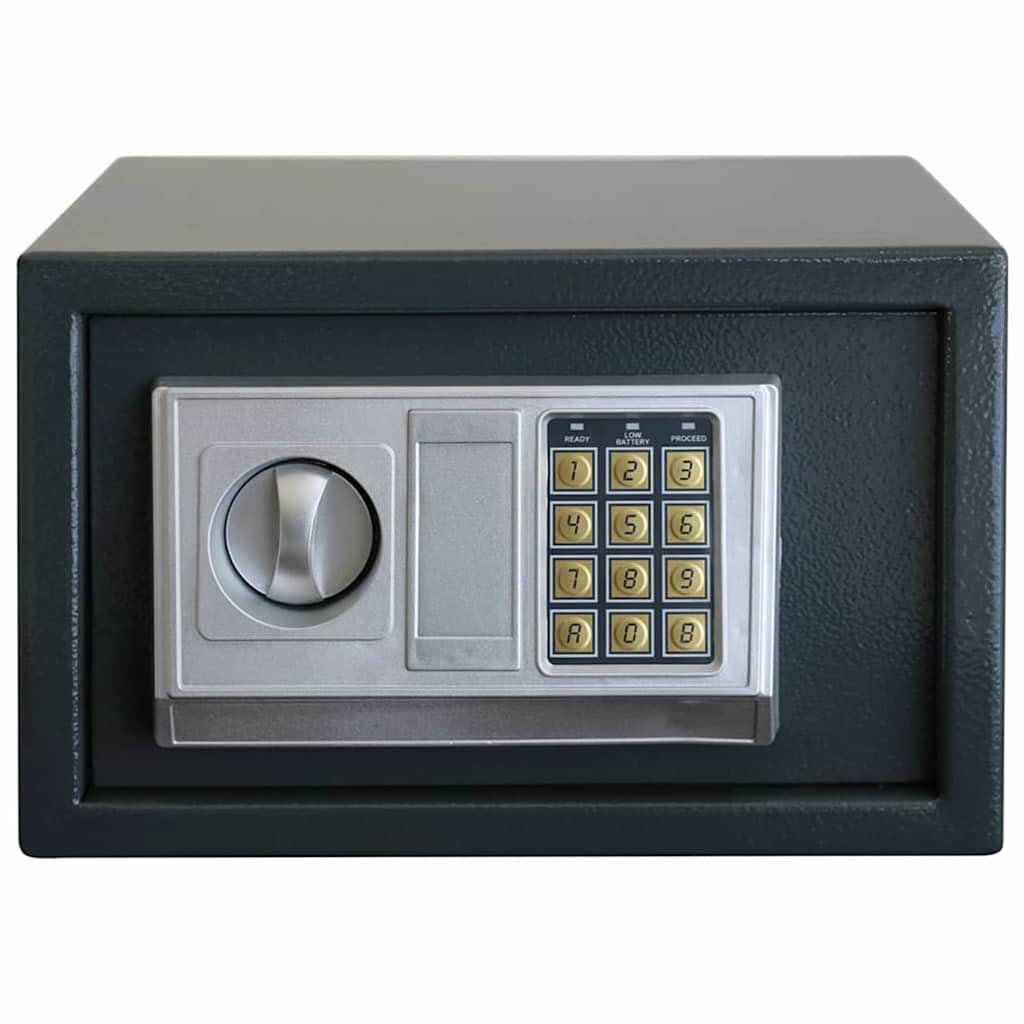 Cassaforte digitale grigio scuro 31 x 20 x 20 cm acciaio robusto, serratura elettronica con codice e impronta digitale, spazio di archiviazione sicuro per documenti e oggetti